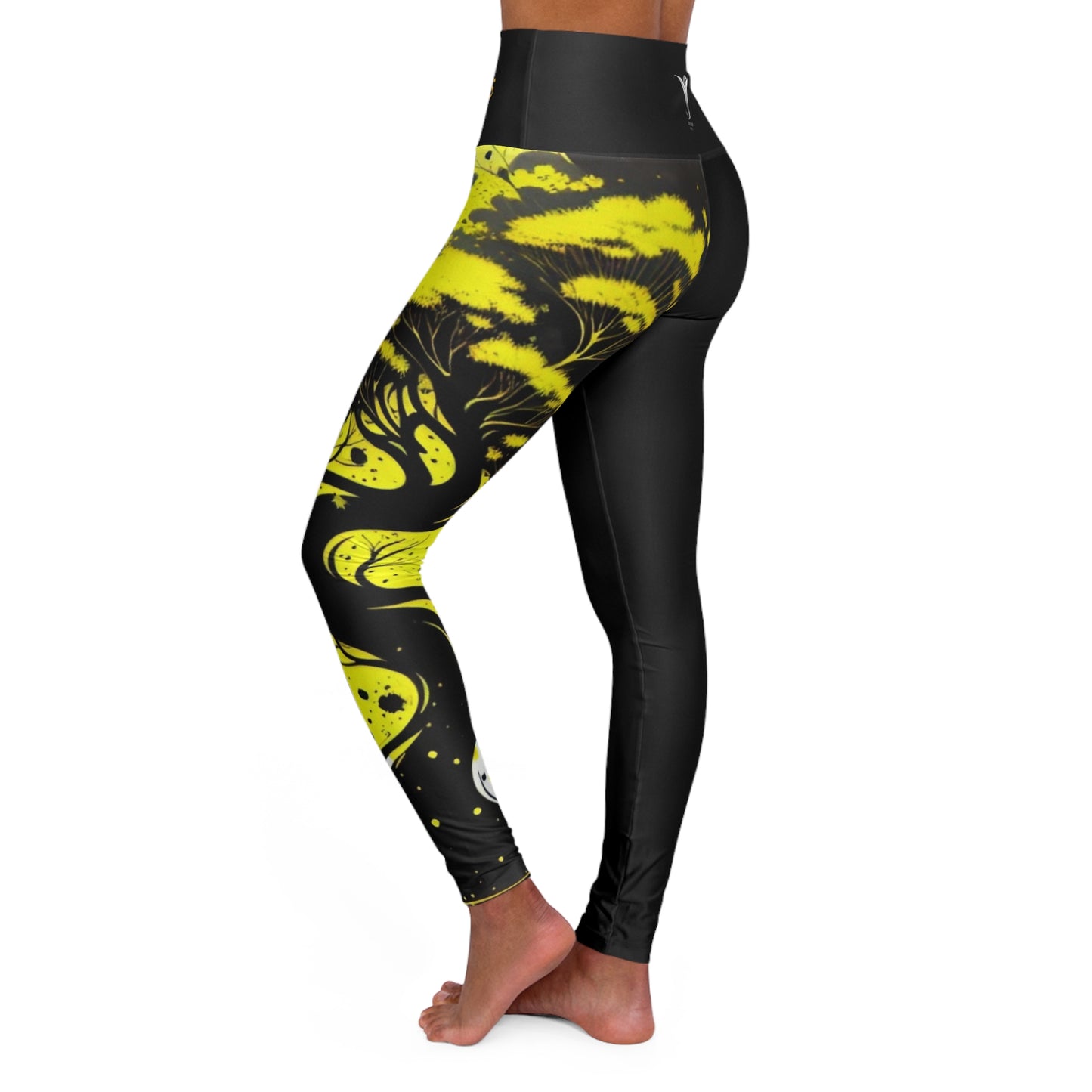 Solar Plexus Chakra Tree Black High Waisted Yoga Leggings (AOP)