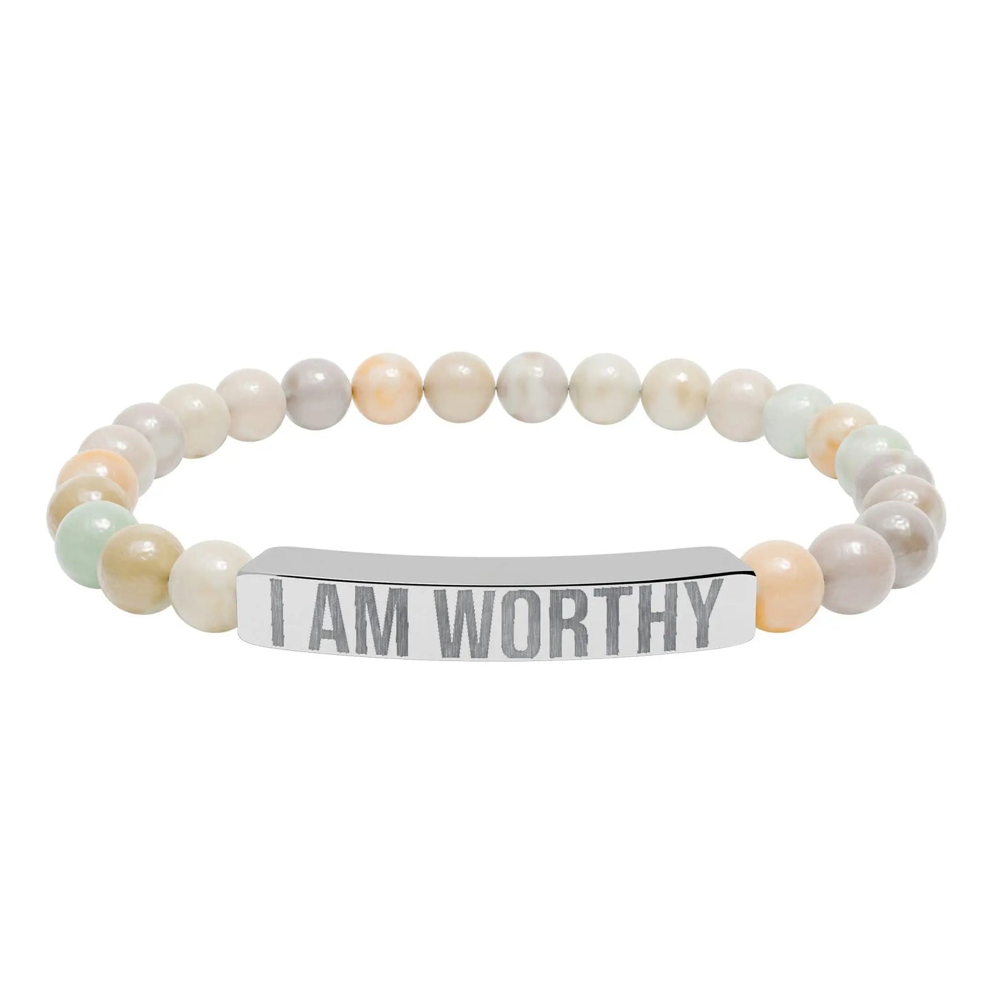 I am Worthy Natural Stone Stretch Bar Bracelet (Engraving) Printify