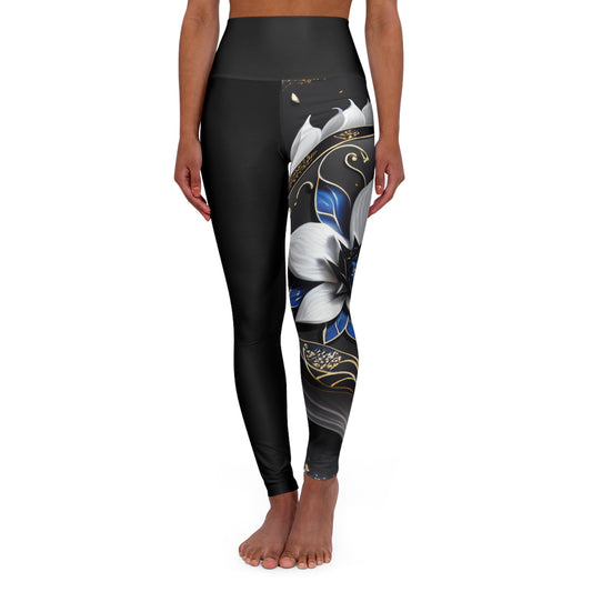 Divine Bloom (Black) High Waisted Yoga Leggings (AOP)