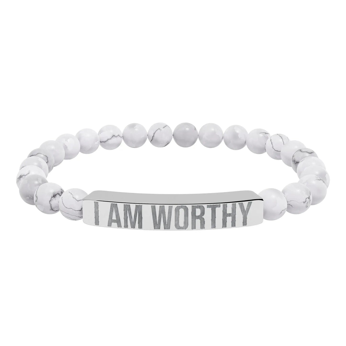 I am Worthy Natural Stone Stretch Bar Bracelet (Engraving) Printify