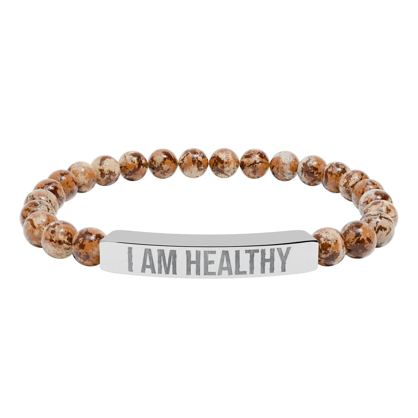 I am Healthy Natural Stone Stretch Bar Bracelet (Engraving) Printify