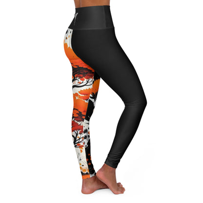 Sacral Chakra Tree Black High Waisted Yoga Leggings (AOP)