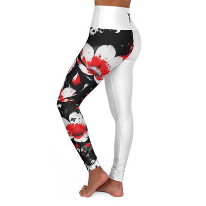 Root Chakra Flower White High Waisted Yoga Leggings (AOP)