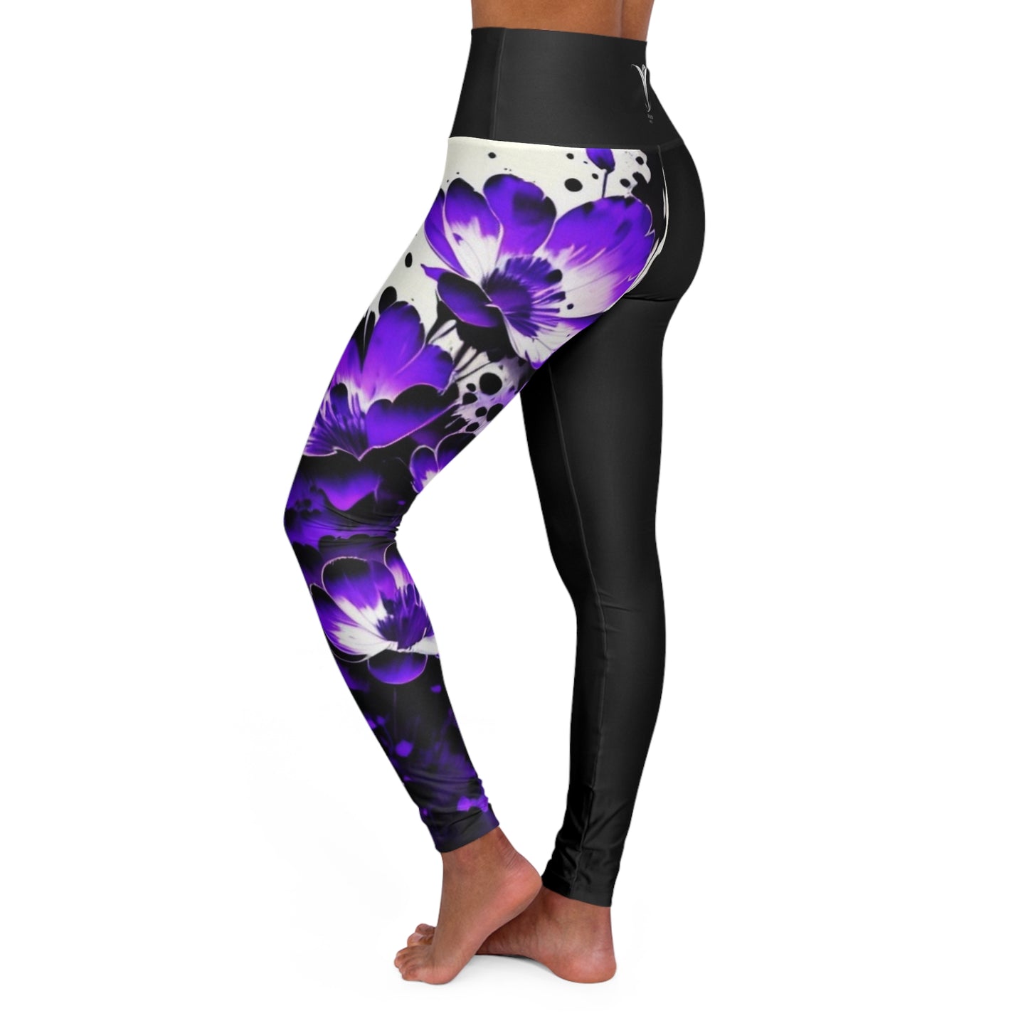 Crown Chakra Flower Black High Waisted Yoga Leggings (AOP)