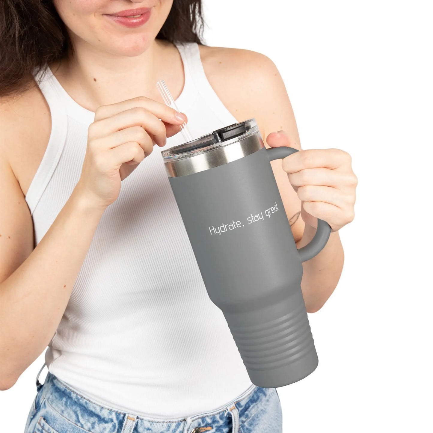 Hydrate, stay great Insulated Travel Mug, 40oz Printify