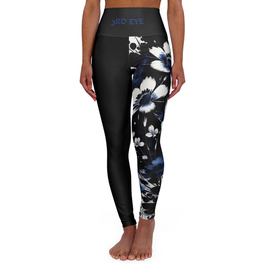 3rd Eye Chakra Flower Black High Waisted Yoga Leggings (AOP)