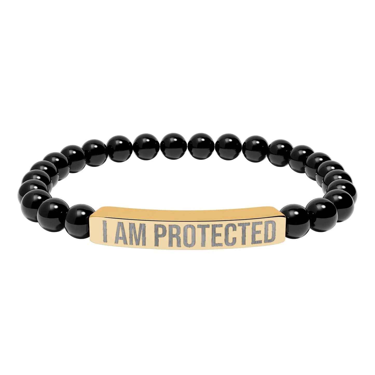 I am Protected Natural Stone Stretch Bar Bracelet (Engraving) Printify