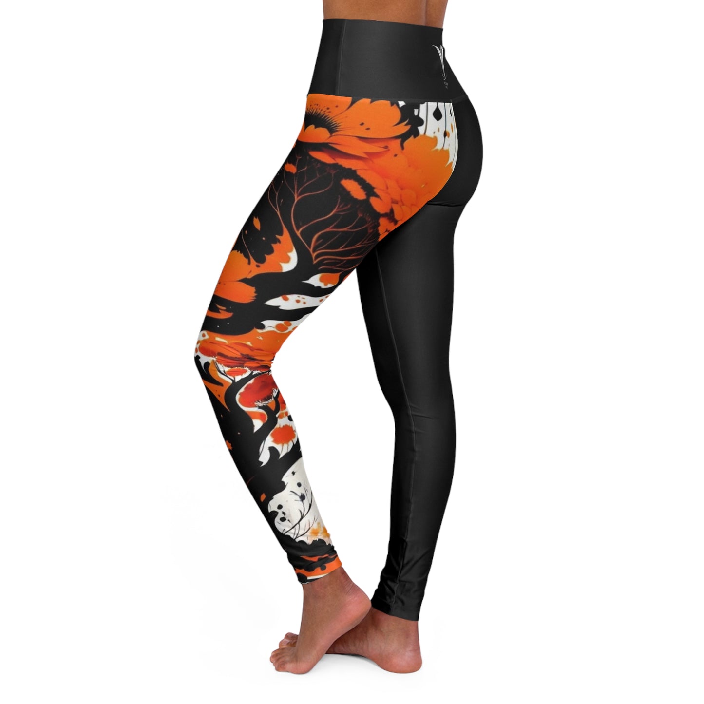 Sacral Chakra Tree Black High Waisted Yoga Leggings (AOP)