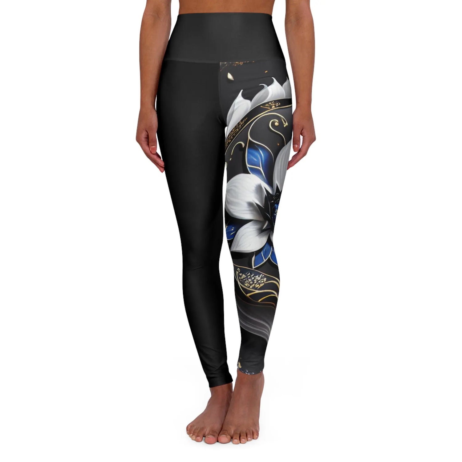 Divine Bloom (Black) High Waisted Yoga Leggings (AOP) Printify