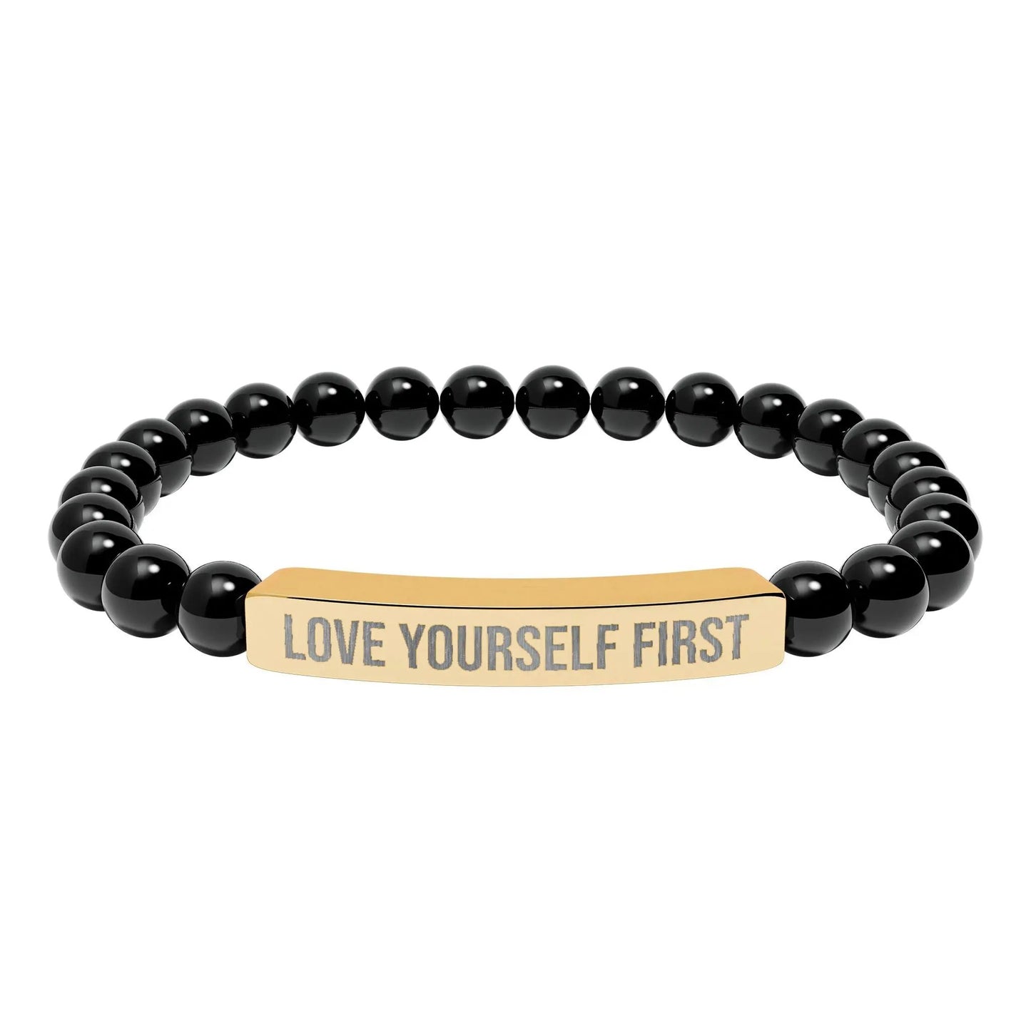 Love Yourself First Natural Stone Stretch Bar Bracelet (Engraving) Printify