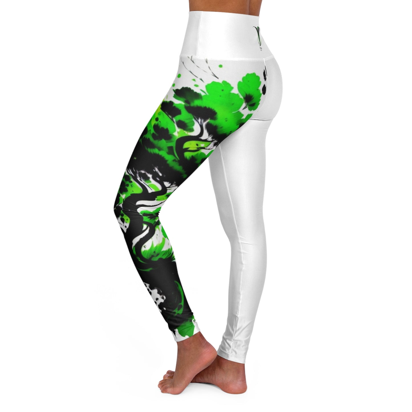 Heart Chakra Tree White High Waisted Yoga Leggings (AOP)