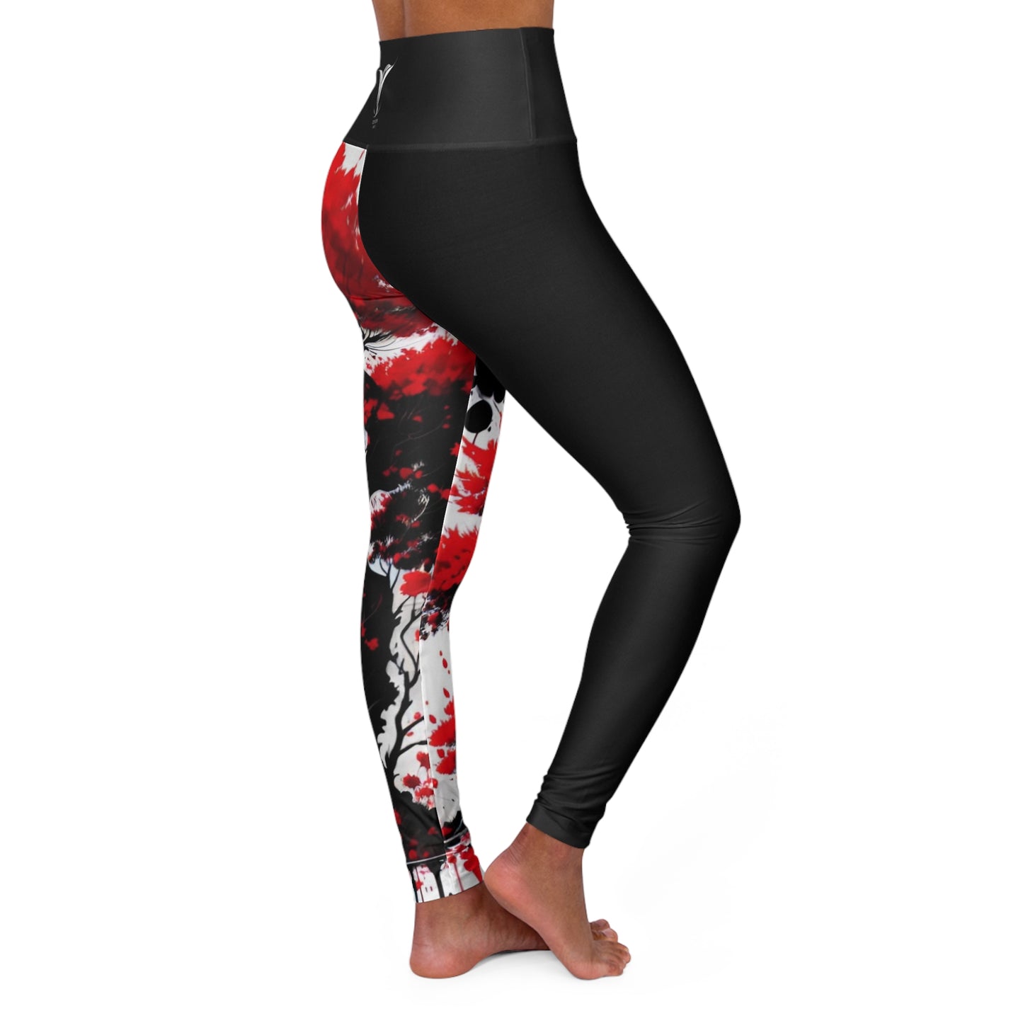 Root Chakra Tree Black High Waisted Yoga Leggings (AOP)