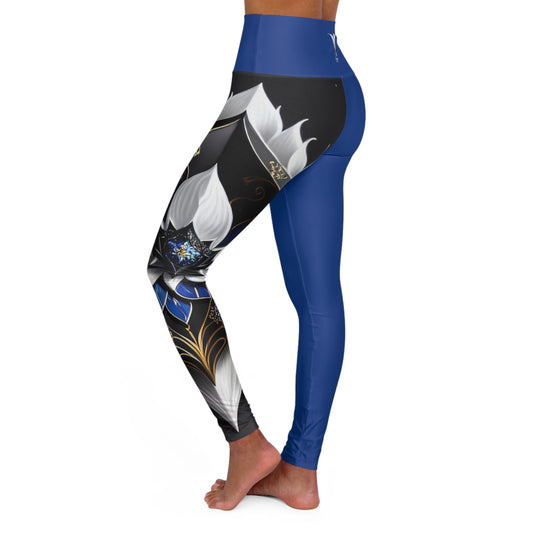 Divine Bloom (Blue) High Waisted Yoga Leggings (AOP)