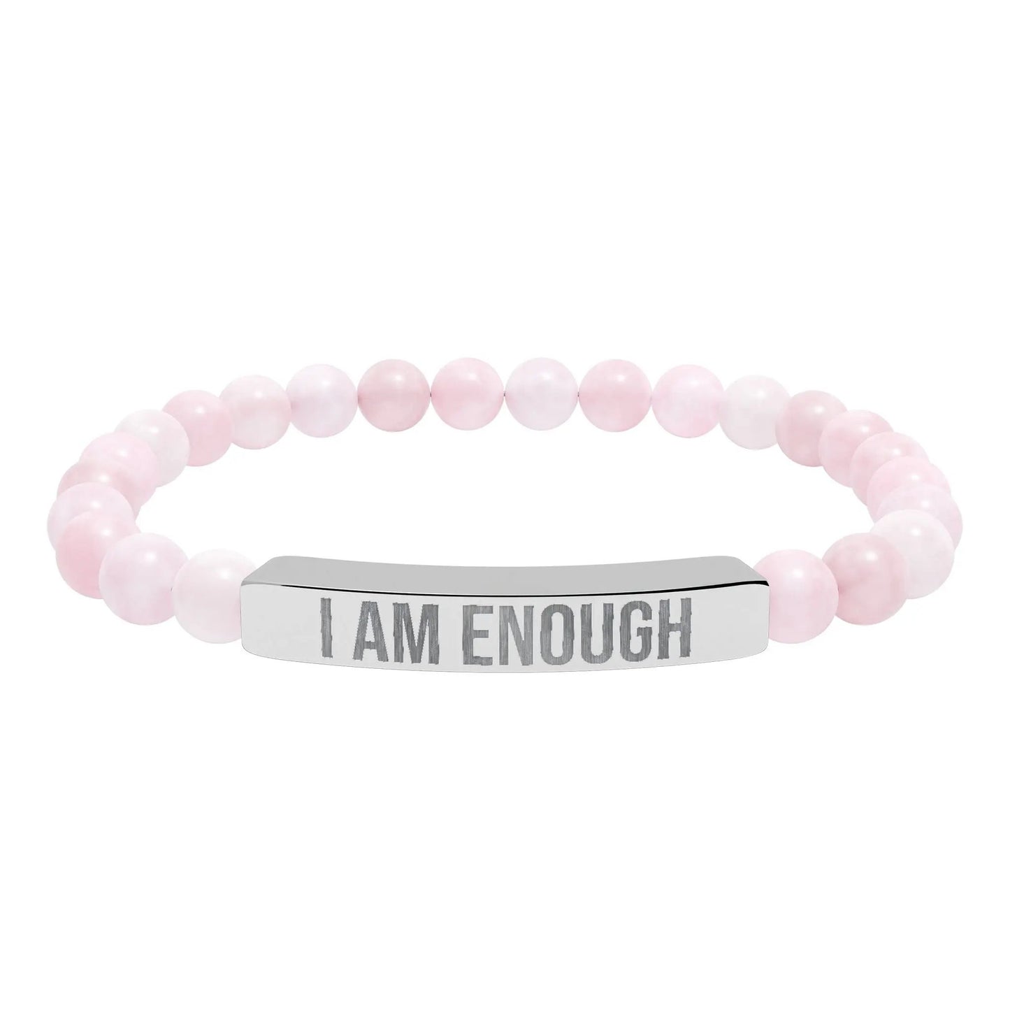 I am Enough Natural Stone Stretch Bar Bracelet (Engraving) Printify