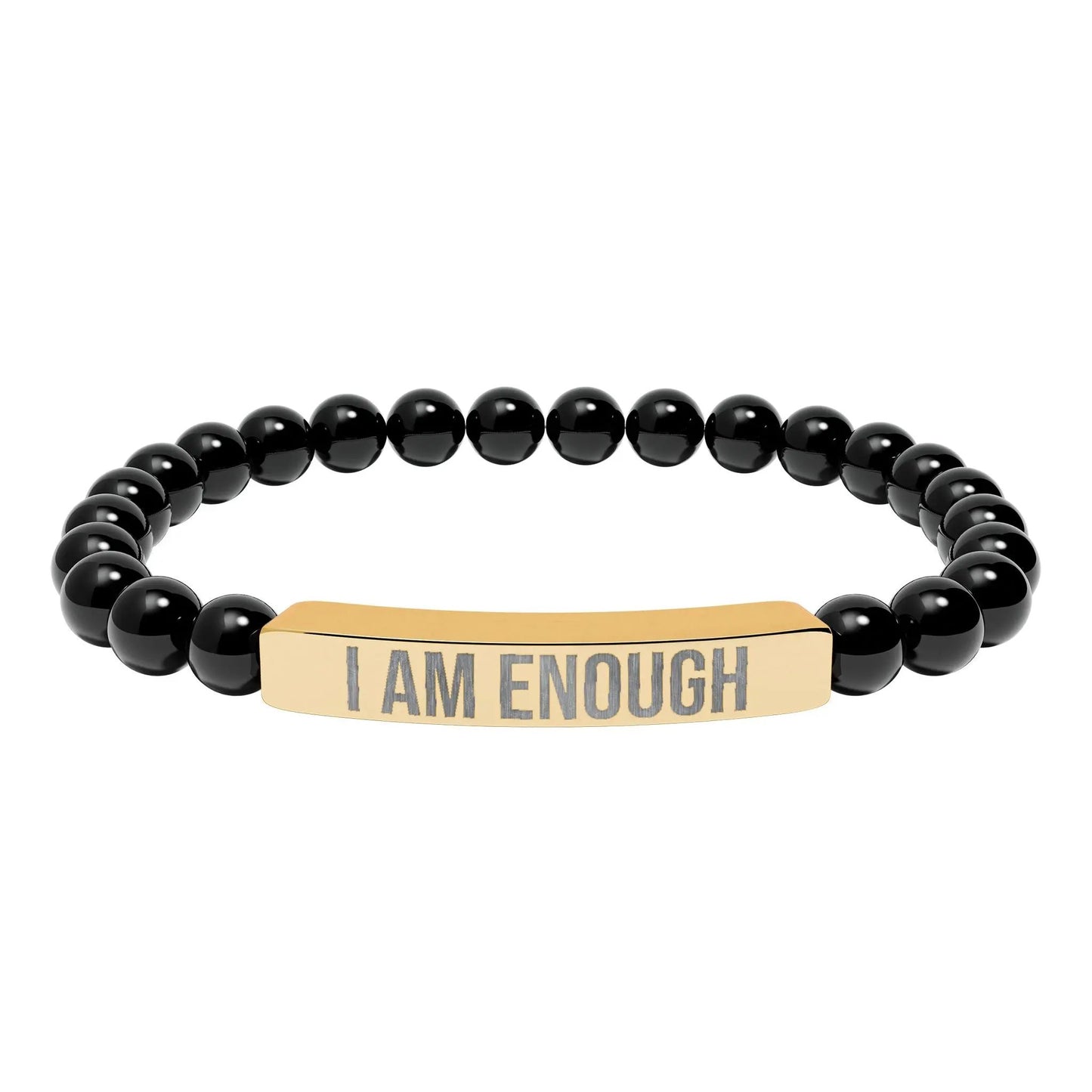 I am Enough Natural Stone Stretch Bar Bracelet (Engraving) Printify