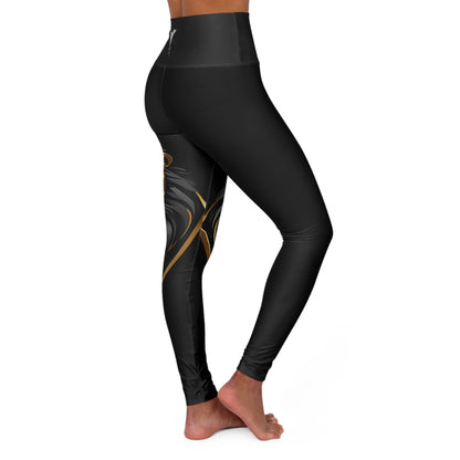 Leo Black High Waisted Yoga Leggings (AOP)