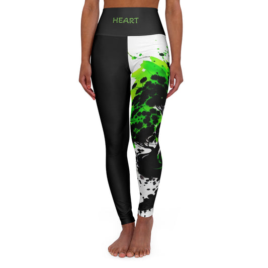 Heart Chakra Tree Black High Waisted Yoga Leggings (AOP)