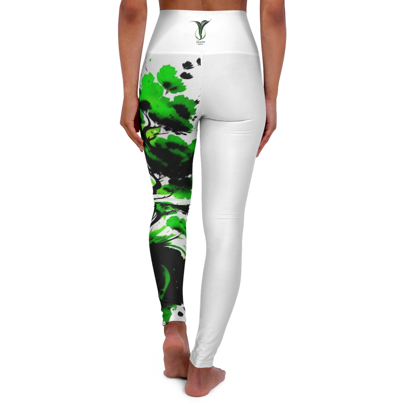 Heart Chakra Tree White High Waisted Yoga Leggings (AOP)