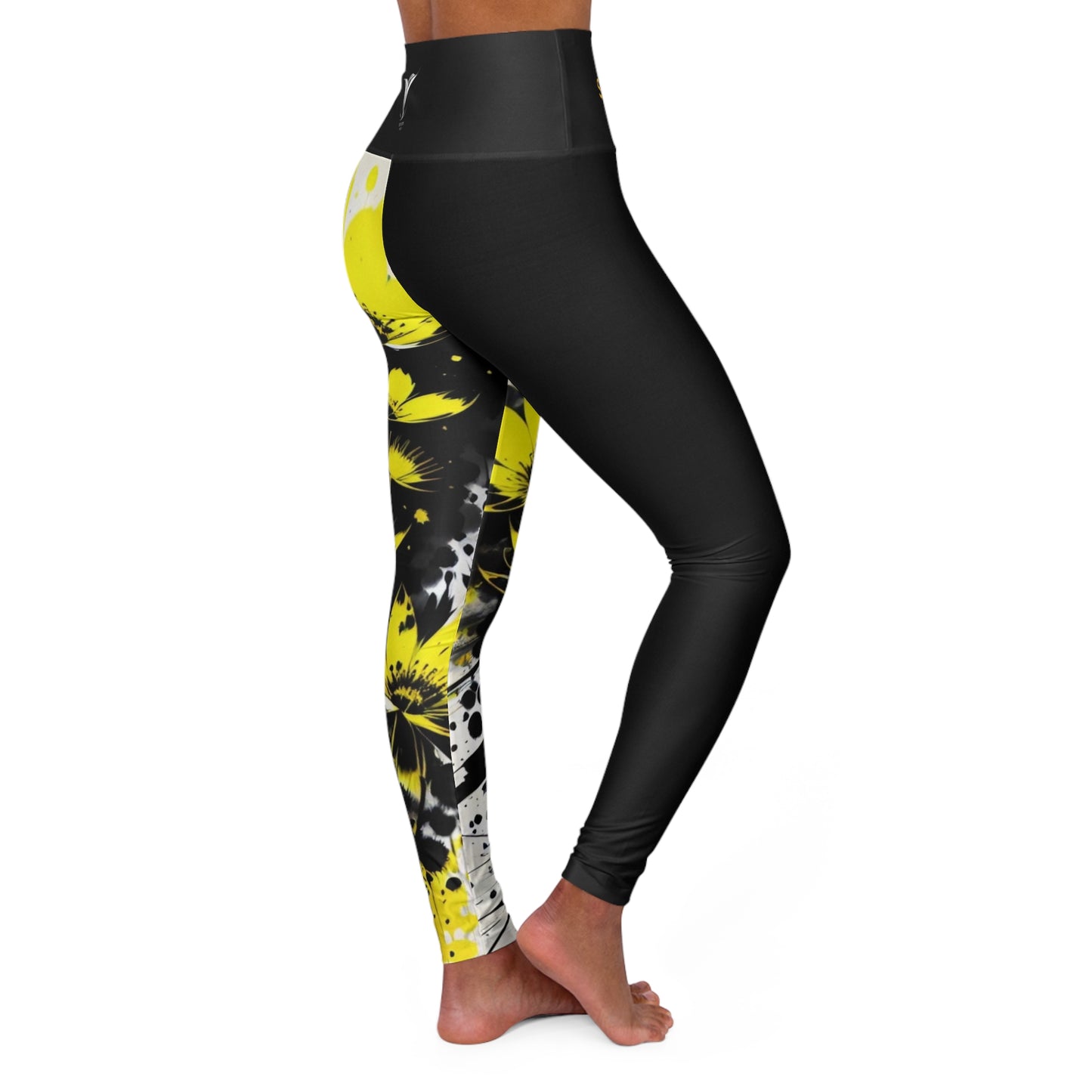 Solar Plexus Chakra Flower Black High Waisted Yoga Leggings (AOP)