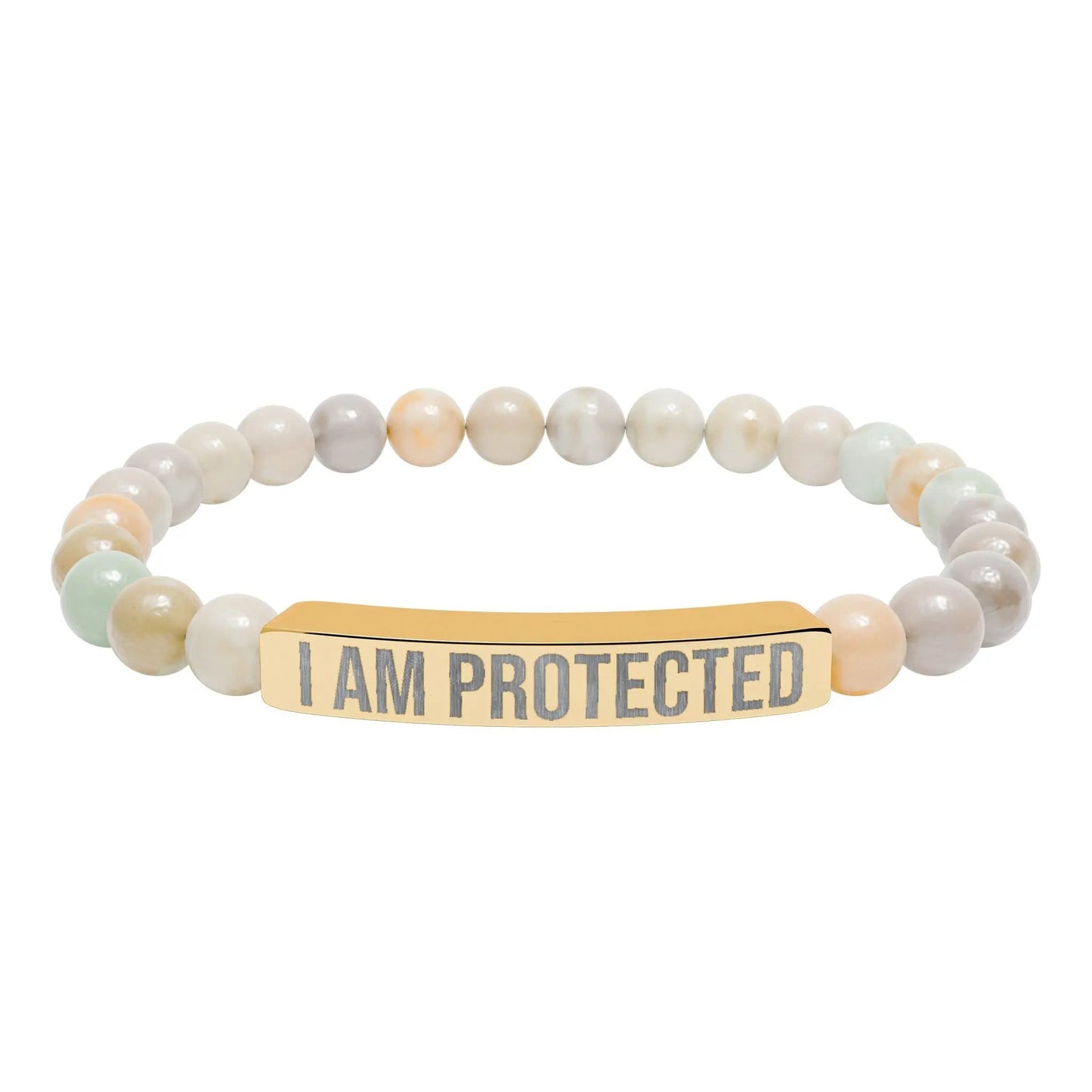 I am Protected Natural Stone Stretch Bar Bracelet (Engraving) Printify