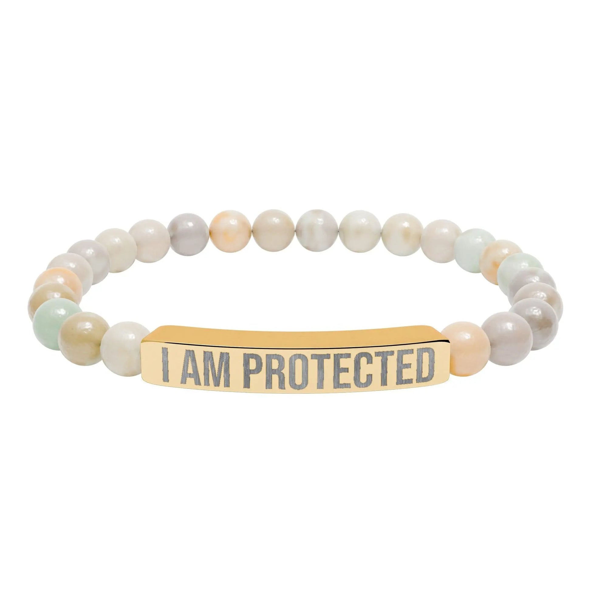 I am Protected Natural Stone Stretch Bar Bracelet (Engraving) Printify