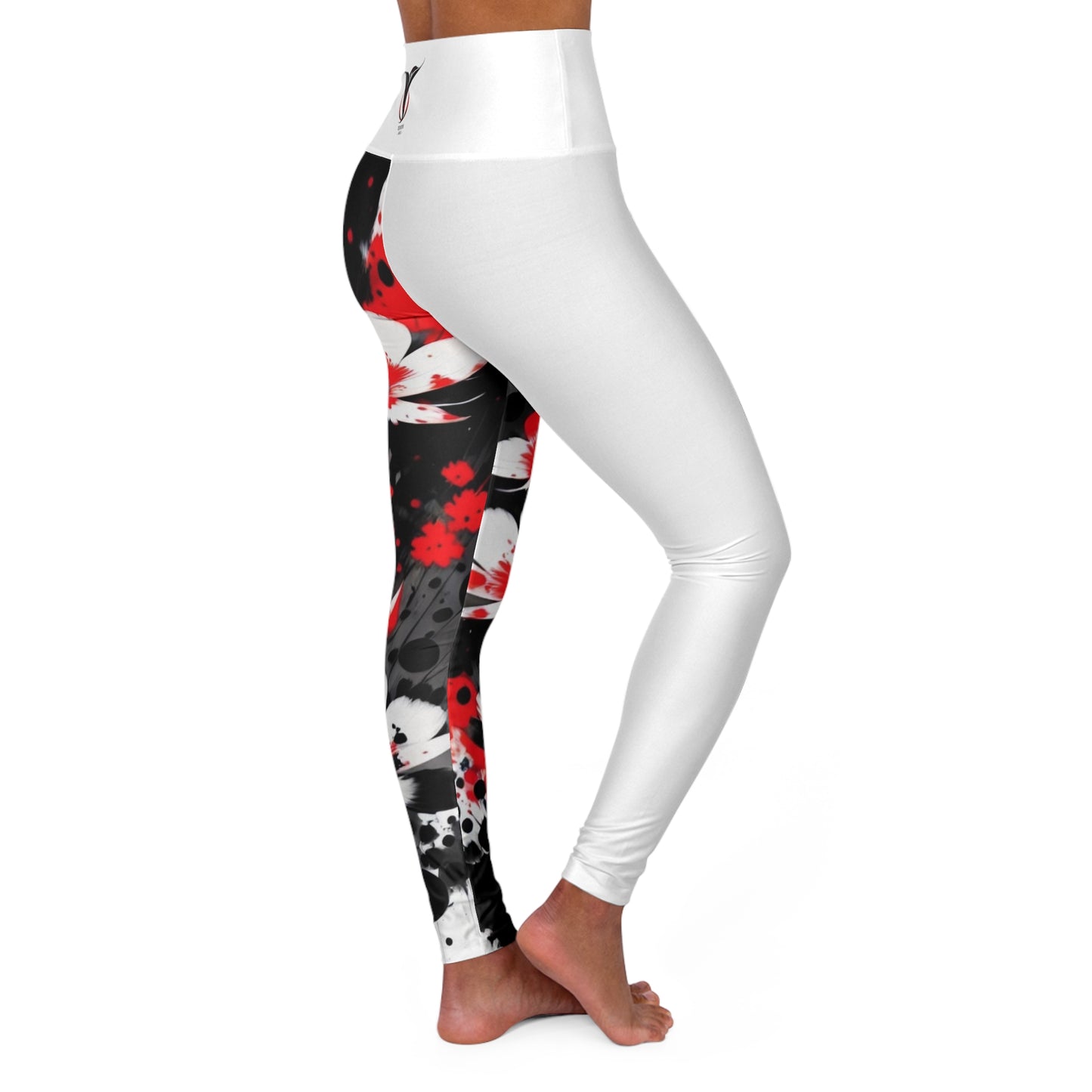 Root Chakra Flower White High Waisted Yoga Leggings (AOP)