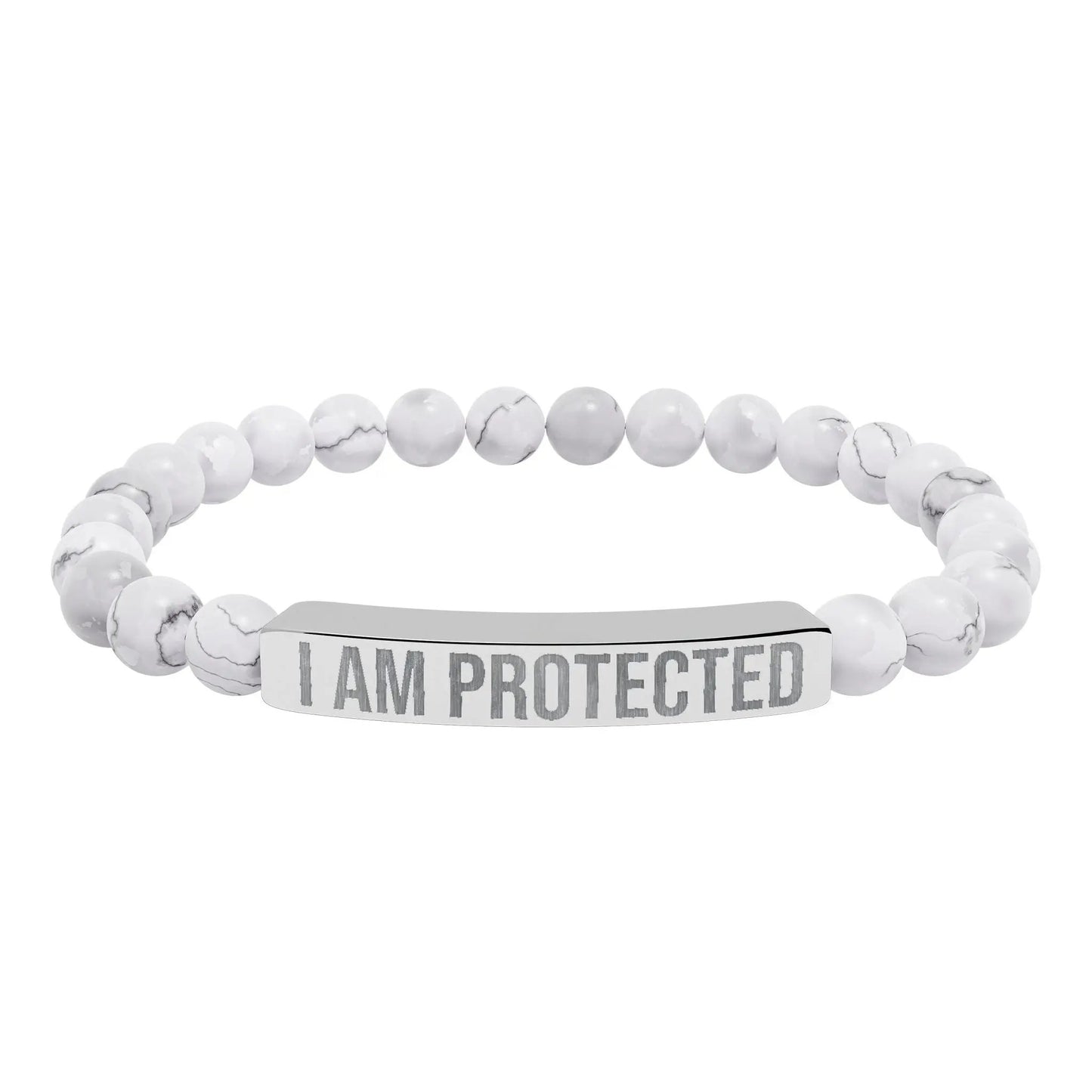 I am Protected Natural Stone Stretch Bar Bracelet (Engraving) Printify