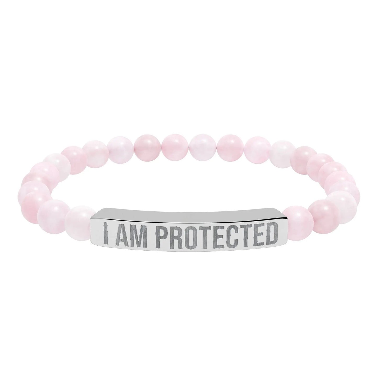 I am Protected Natural Stone Stretch Bar Bracelet (Engraving) Printify