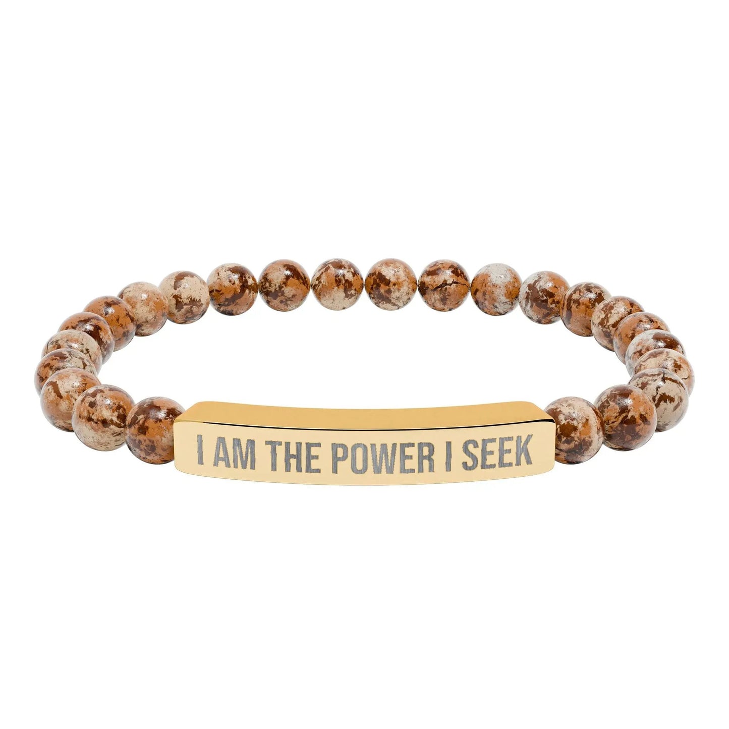 I am the Power I Seek Natural Stone Stretch Bar Bracelet (Engraving) 