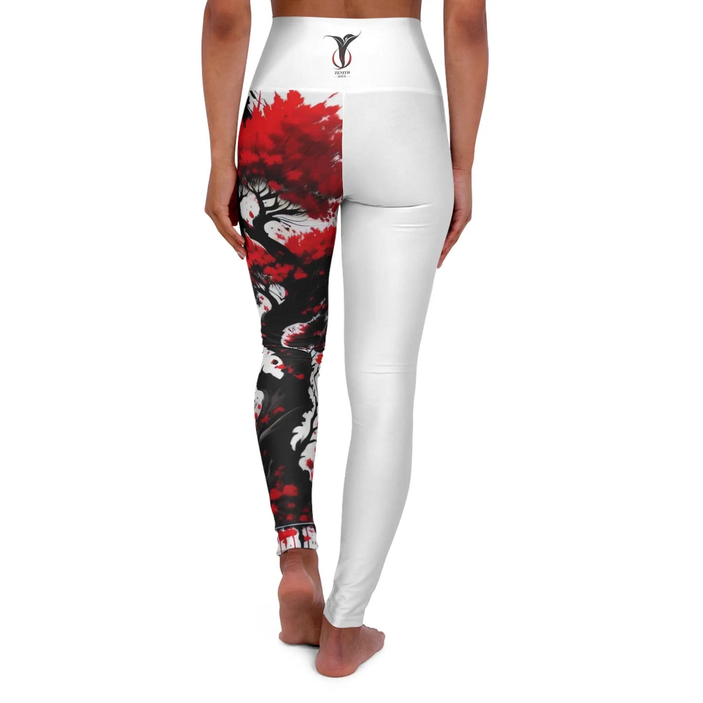 Root Chakra Tree White High Waisted Yoga Leggings (AOP) Printify