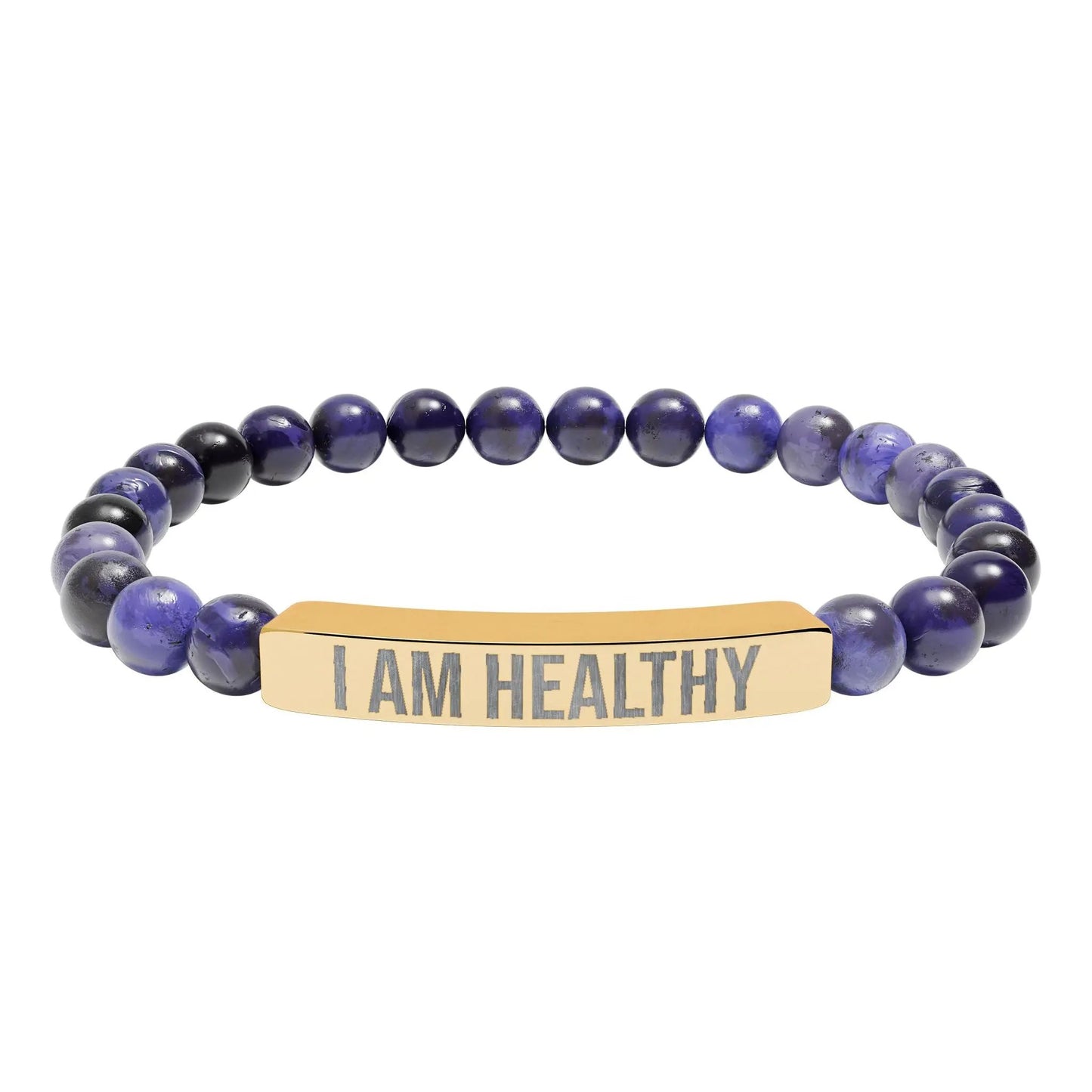 I am Healthy Natural Stone Stretch Bar Bracelet (Engraving) Printify