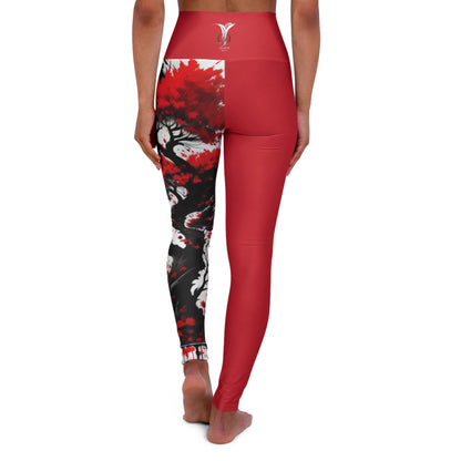 Root Chakra Tree Red High Waisted Yoga Leggings (AOP)