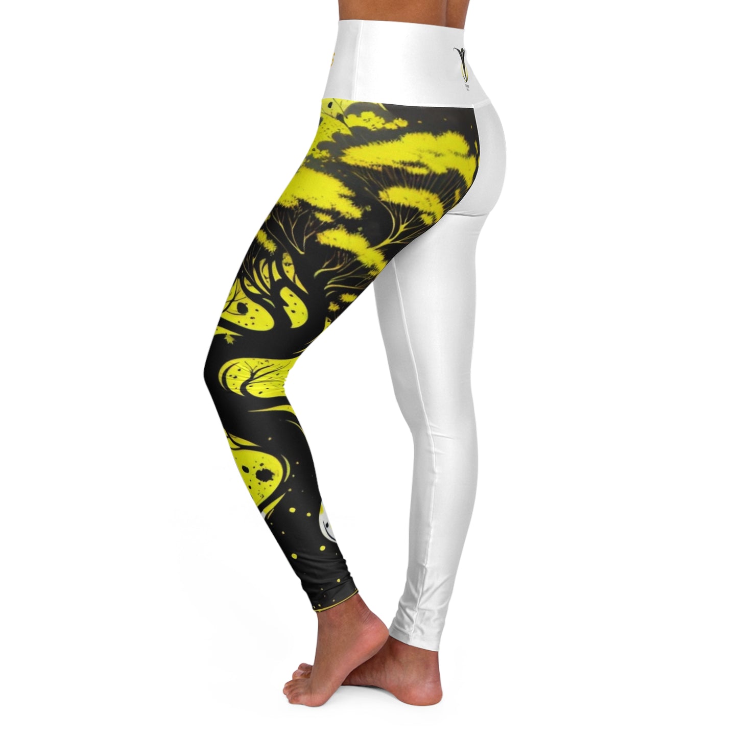 Solar Plexus Chakra Tree White High Waisted Yoga Leggings (AOP)