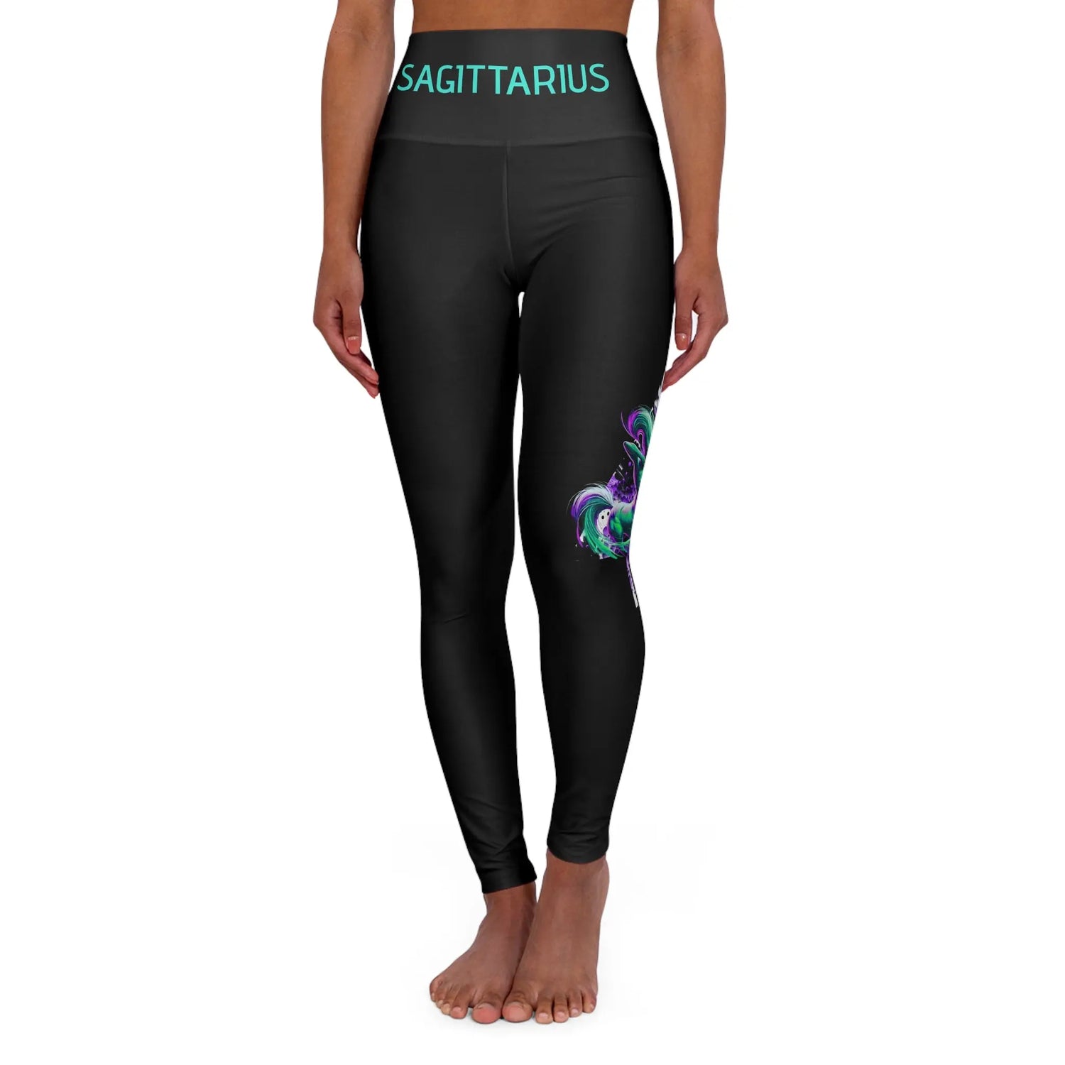 Sagittarius Black High Waisted Yoga Leggings (AOP) Printify
