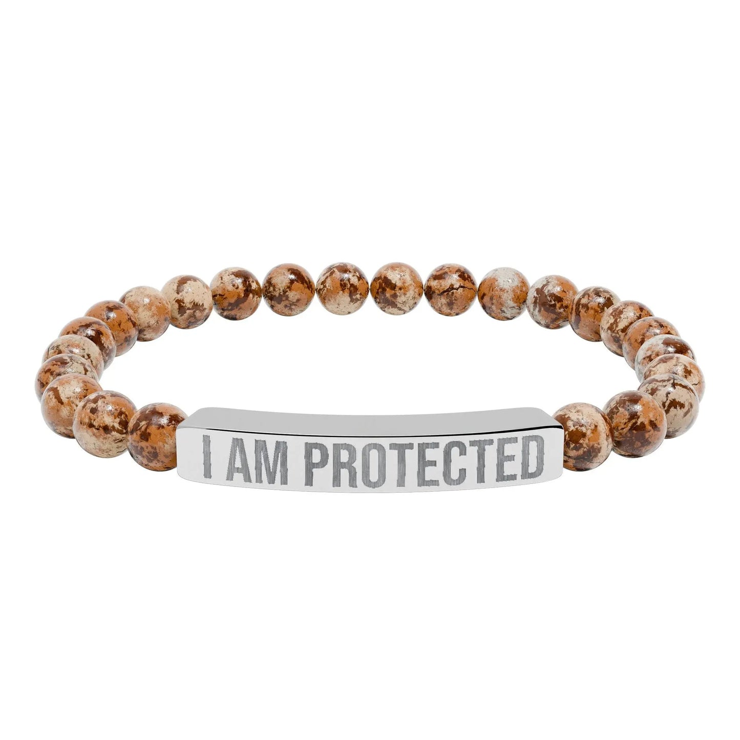 I am Protected Natural Stone Stretch Bar Bracelet (Engraving) Printify