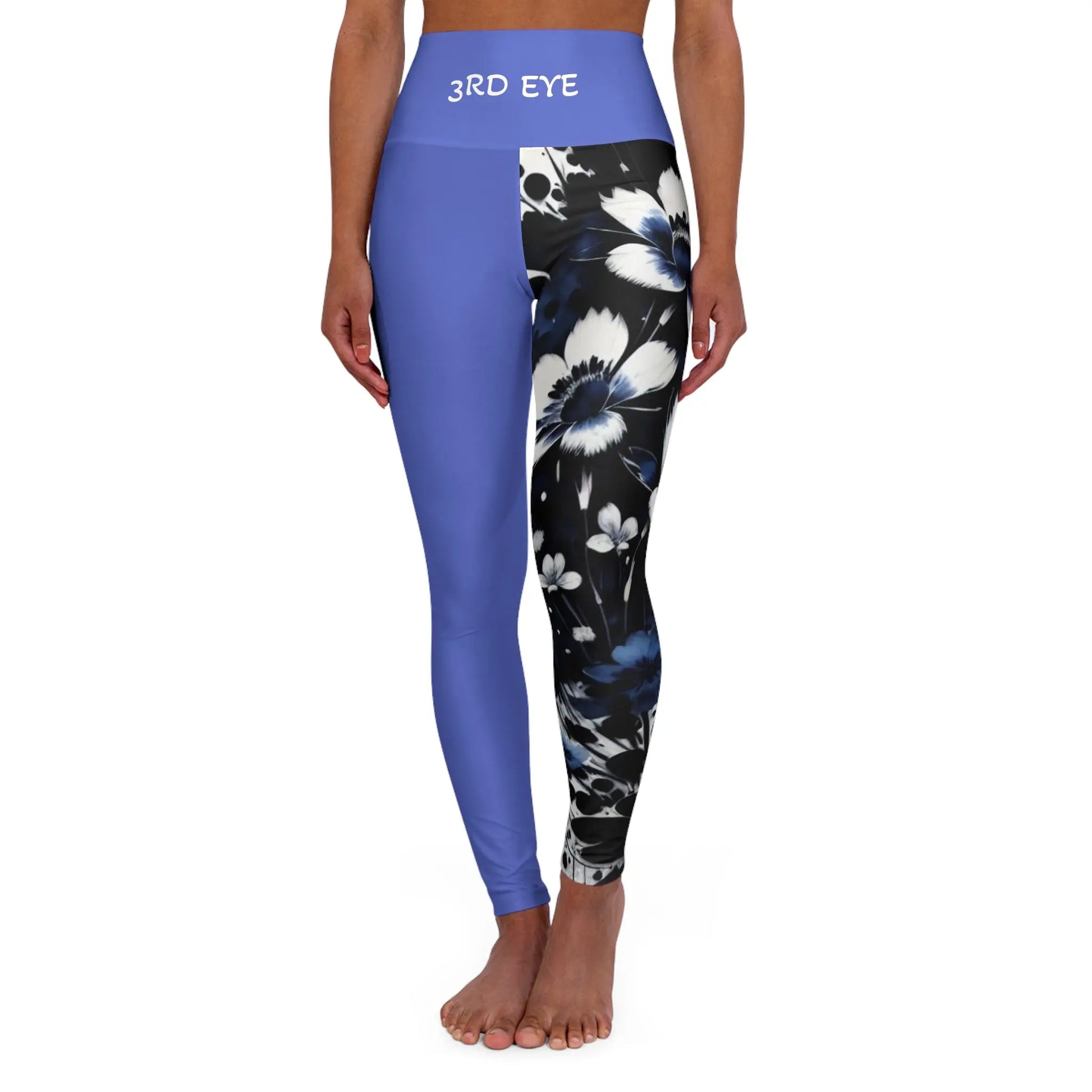 Throat Chakra Flower Blue High Waisted Yoga Leggings (AOP) Printify