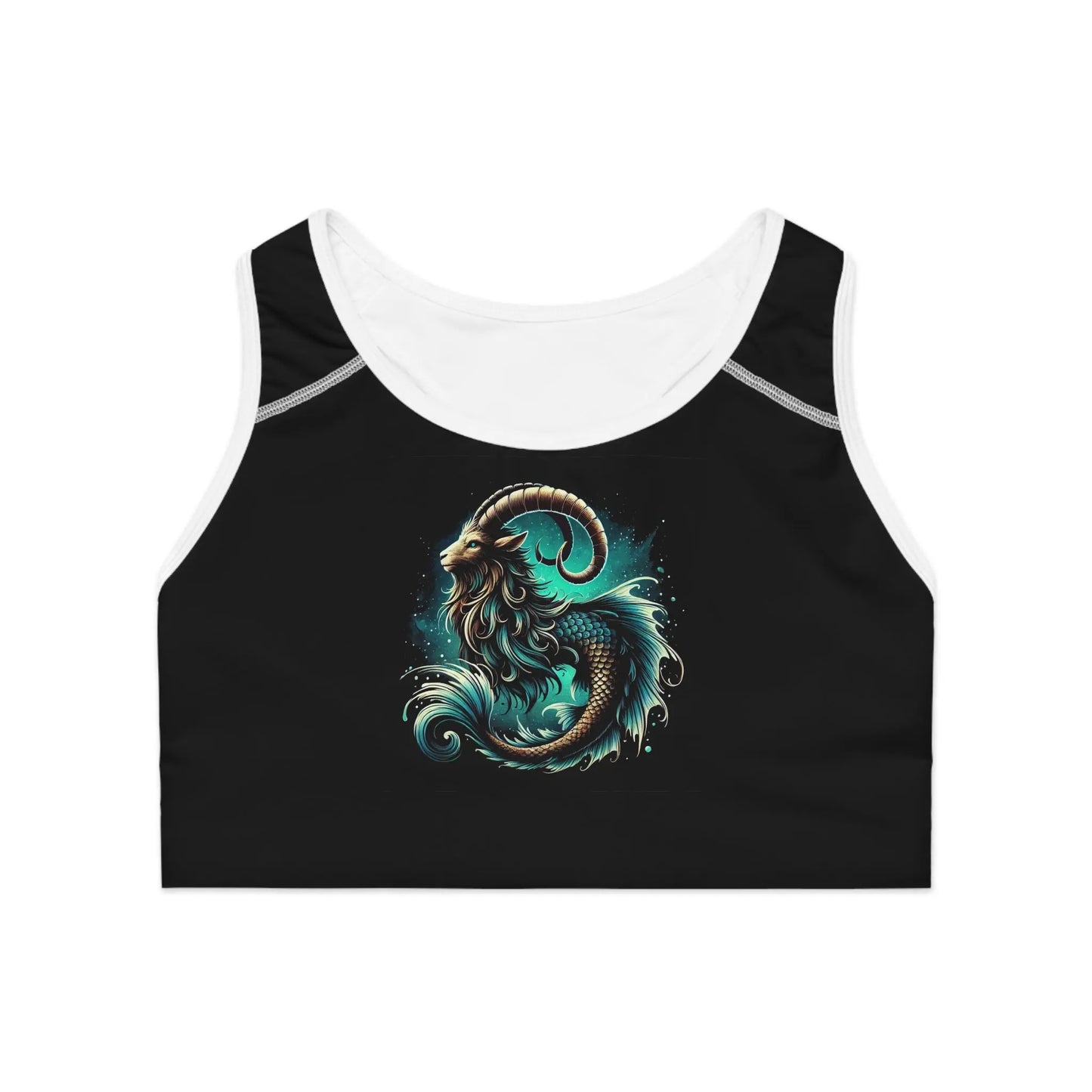 Capricorn Black Sports Bra (AOP) Printify