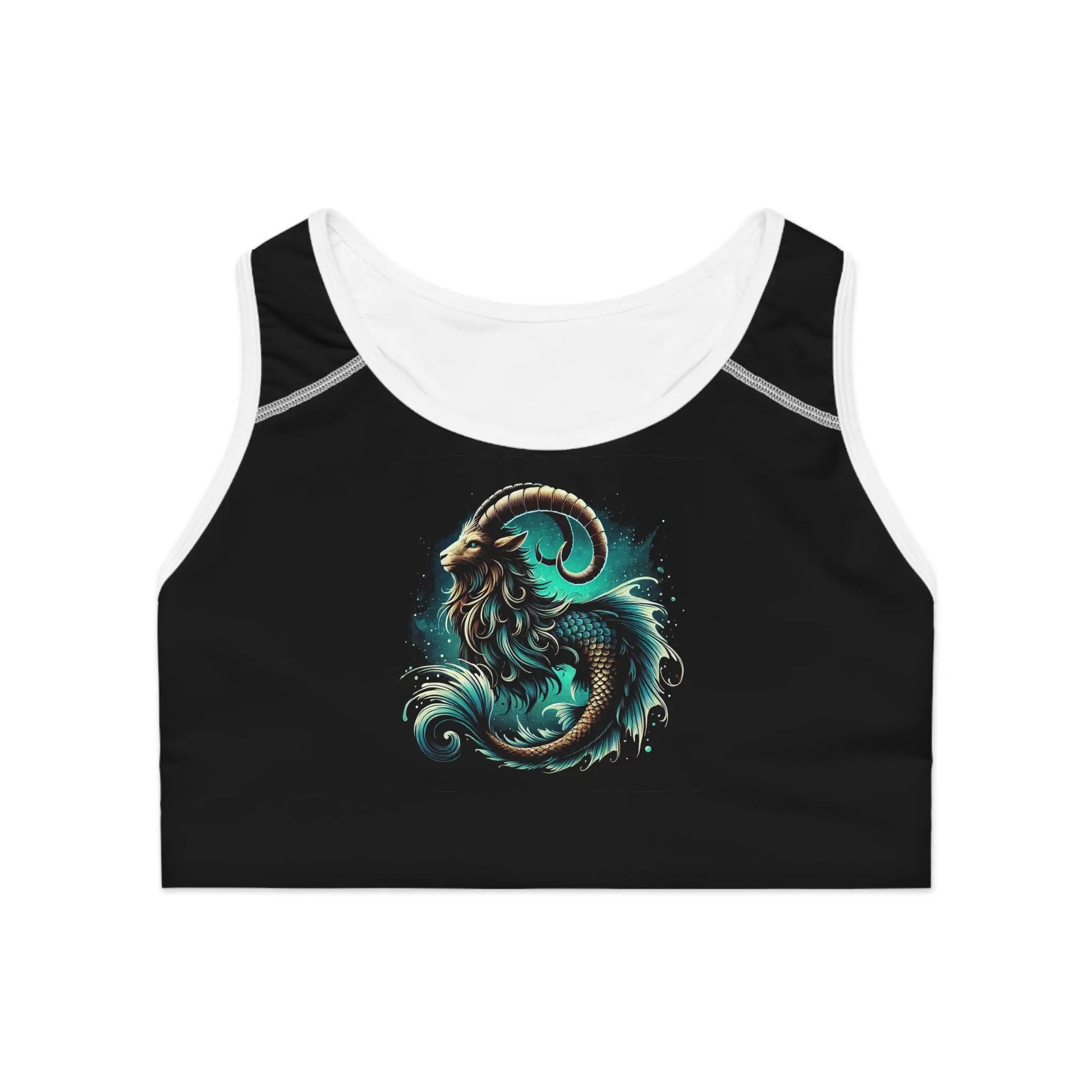 Capricorn Black Sports Bra (AOP) Printify
