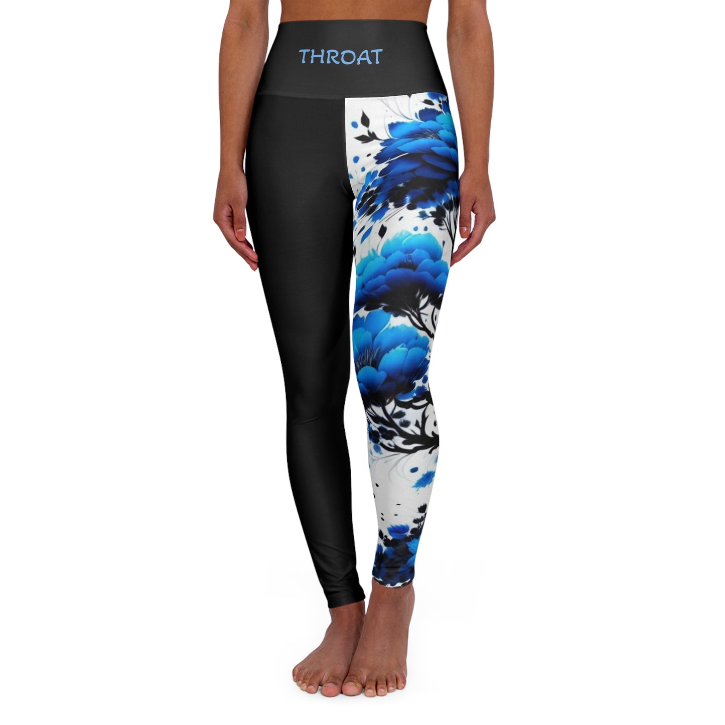 Throat Chakra Tree Black High Waisted Yoga Leggings (AOP)