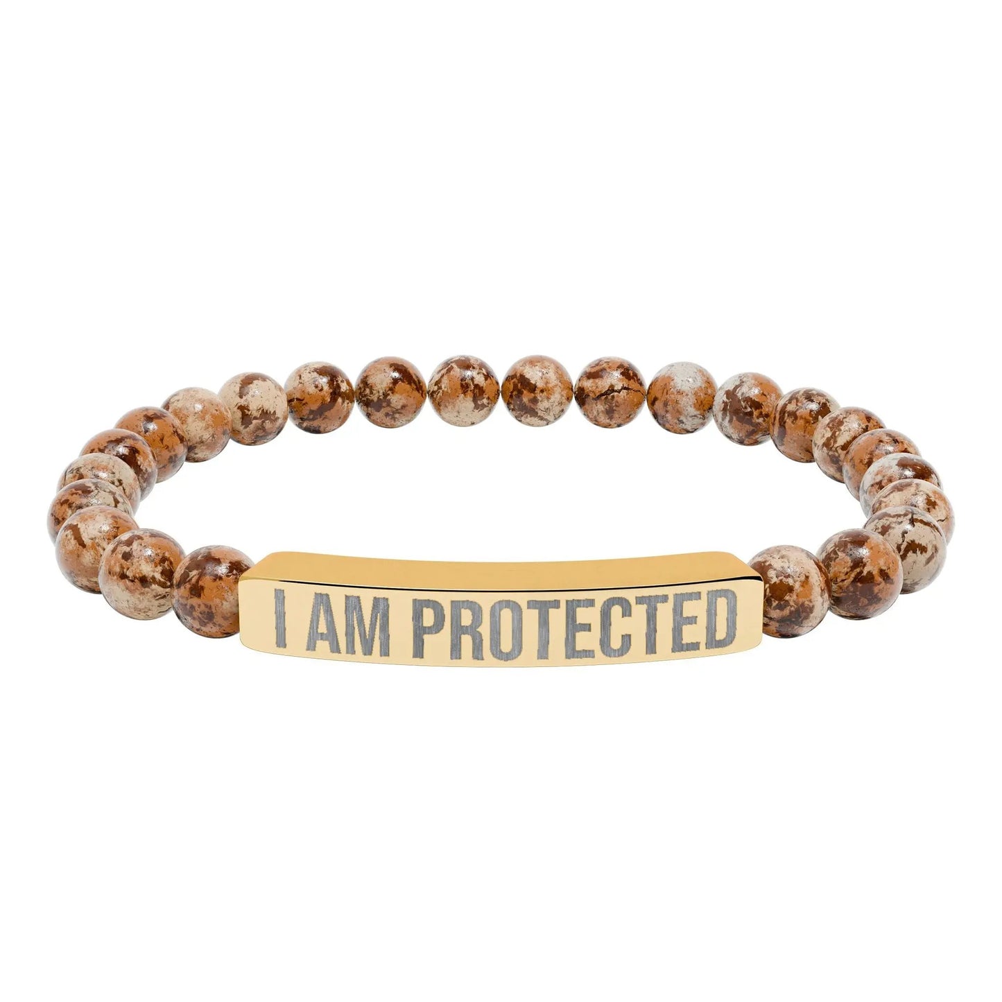 I am Protected Natural Stone Stretch Bar Bracelet (Engraving) Printify
