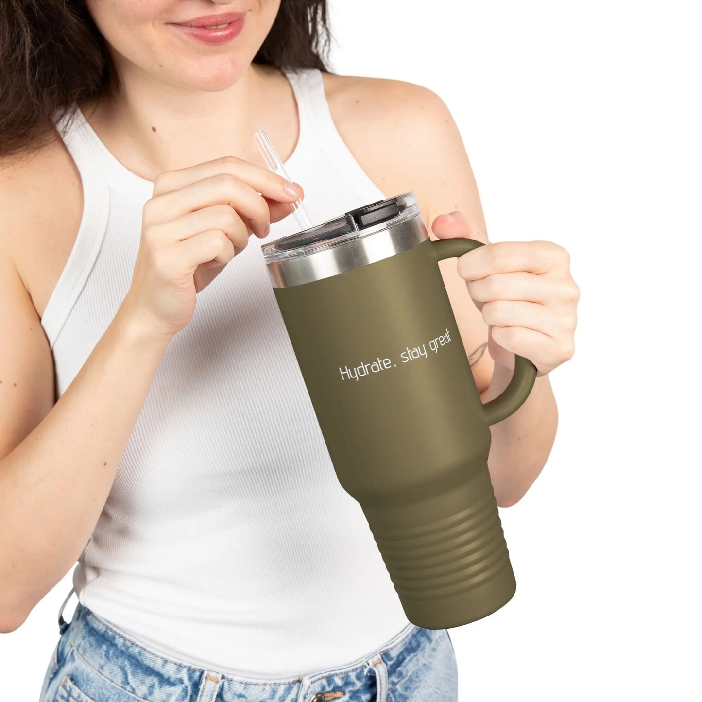 Hydrate, stay great Insulated Travel Mug, 40oz Printify