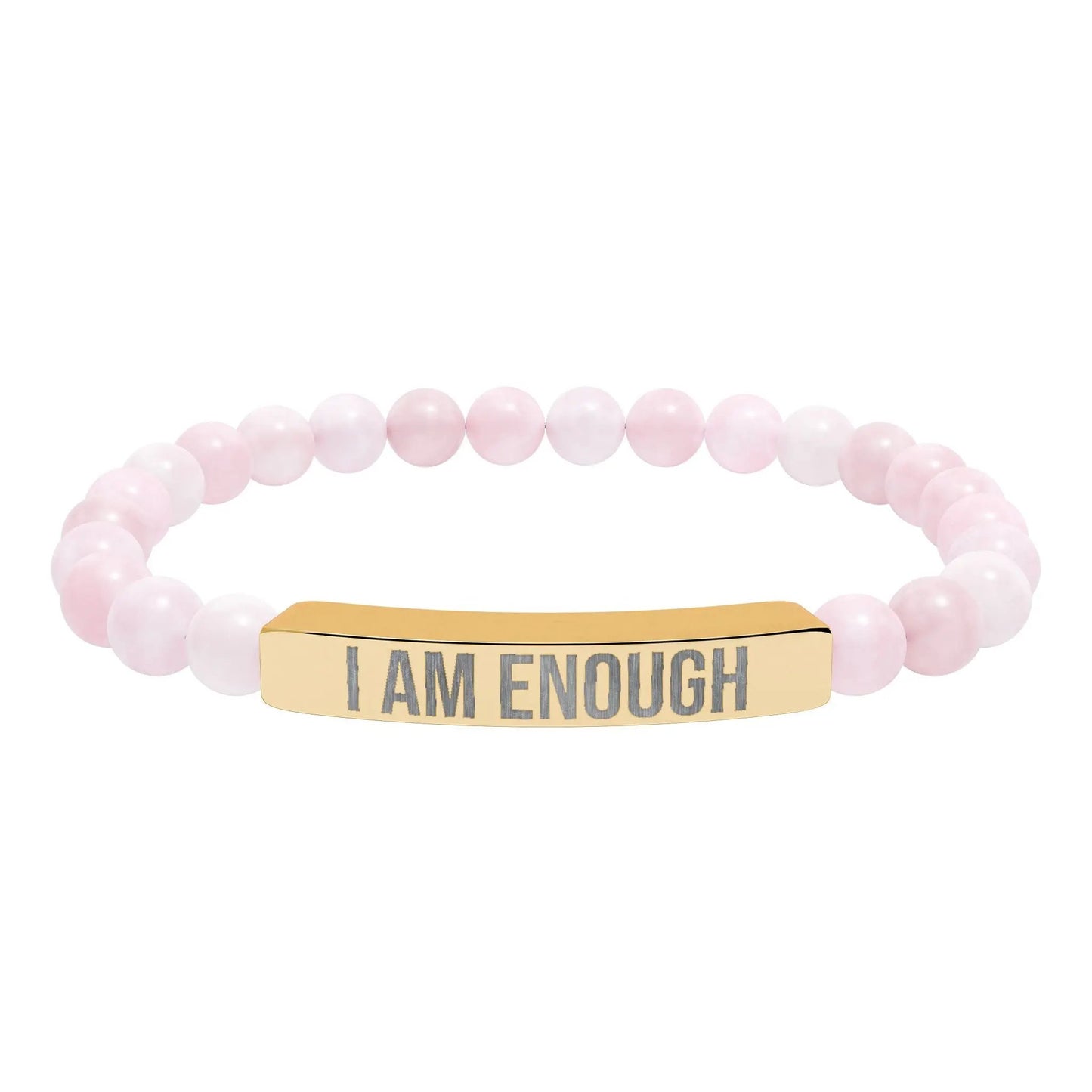 I am Enough Natural Stone Stretch Bar Bracelet (Engraving) Printify