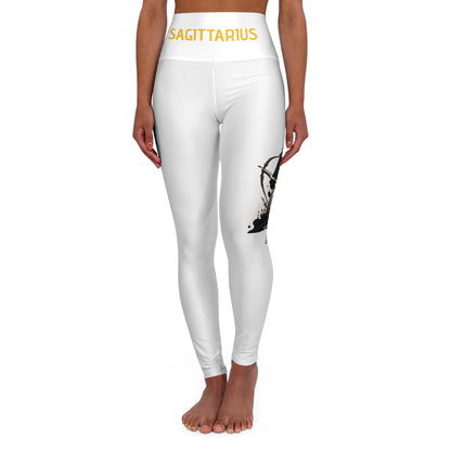 Sagittarius White High Waisted Yoga Leggings (AOP)