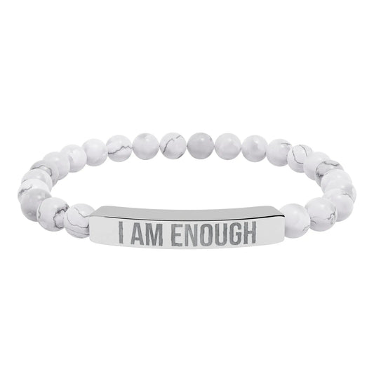 I am Enough Natural Stone Stretch Bar Bracelet (Engraving) Printify