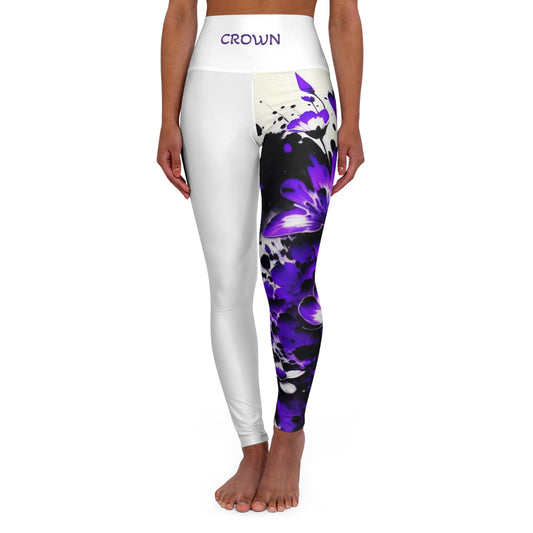 Crown Chakra Flower White High Waisted Yoga Leggings (AOP)