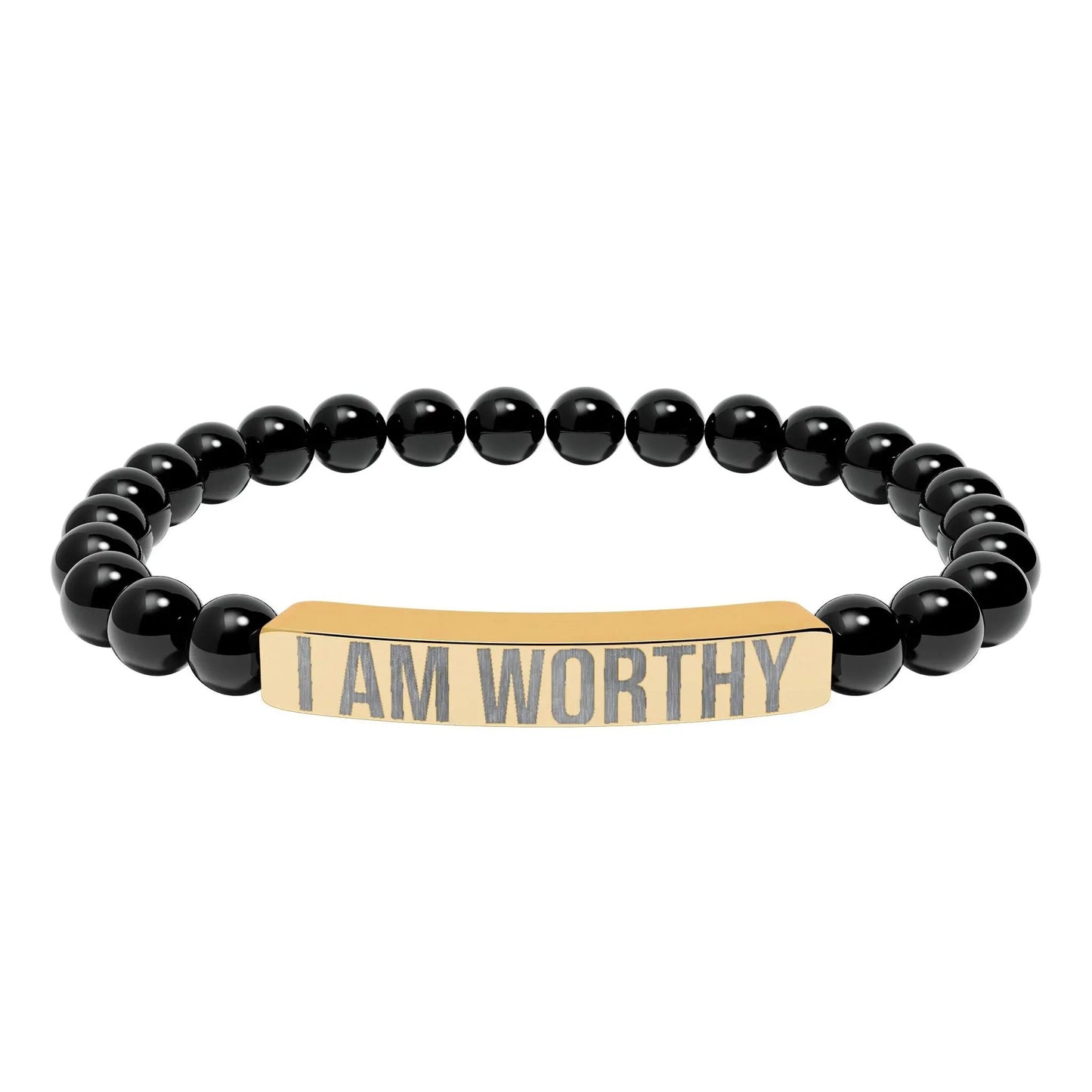 I am Worthy Natural Stone Stretch Bar Bracelet (Engraving) Printify