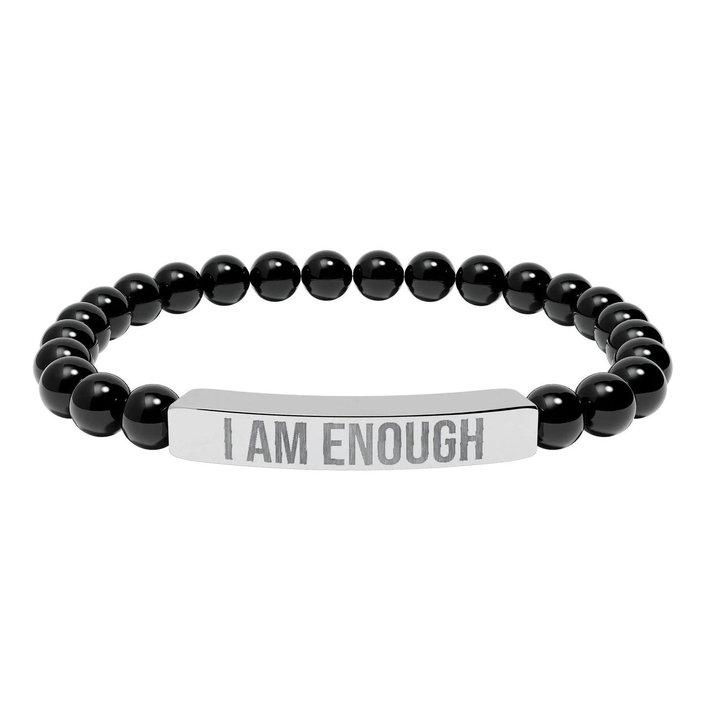 I am Enough Natural Stone Stretch Bar Bracelet (Engraving) Printify