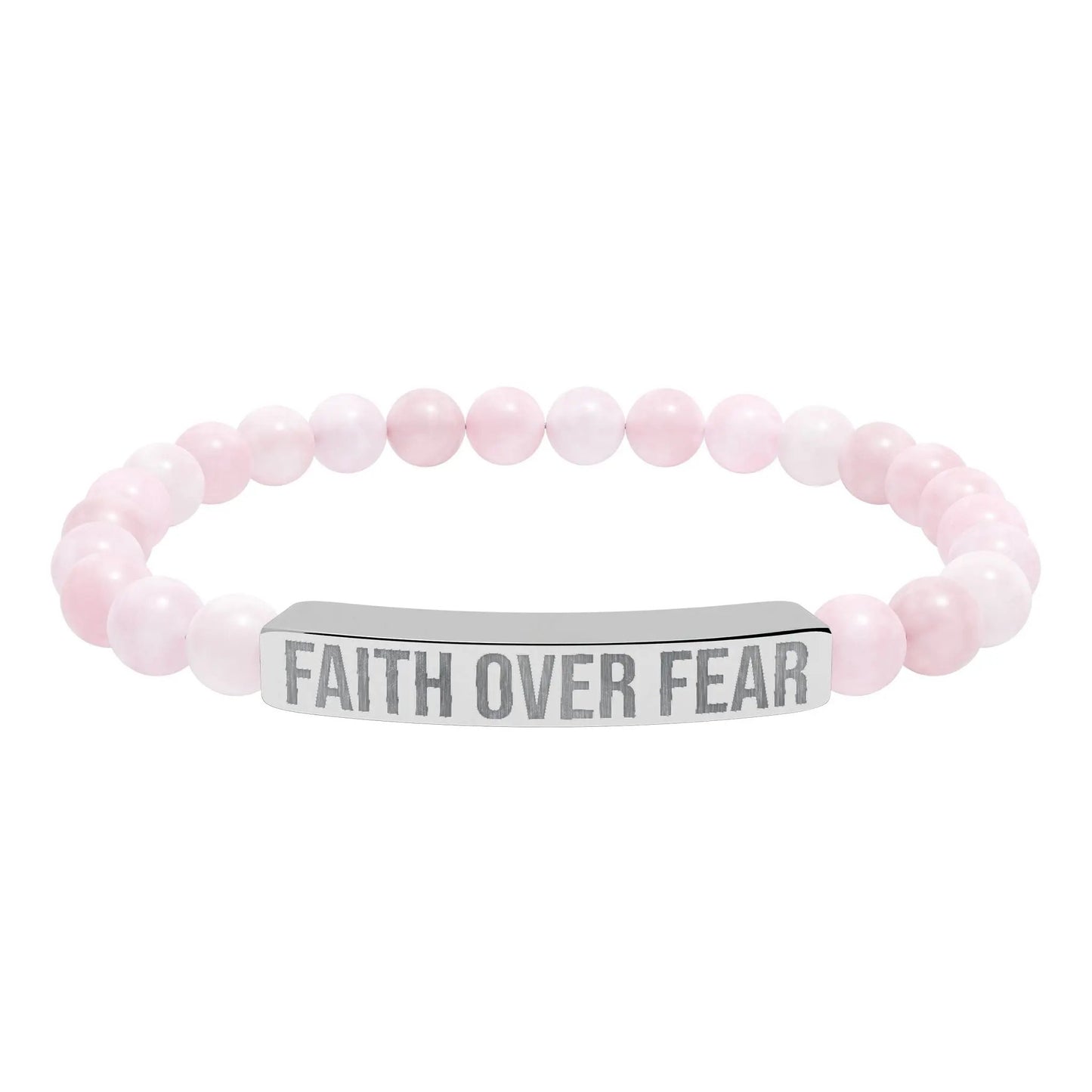 Faith over Fear Natural Stone Stretch Bar Bracelet (Engraving) Printify