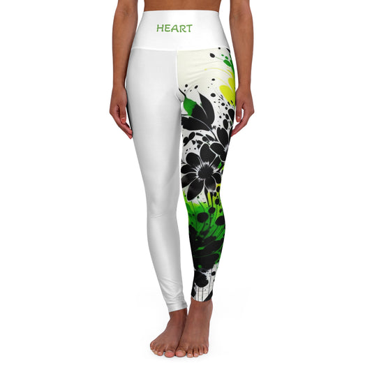 Heart Chakra Flower White High Waisted Yoga Leggings (AOP)