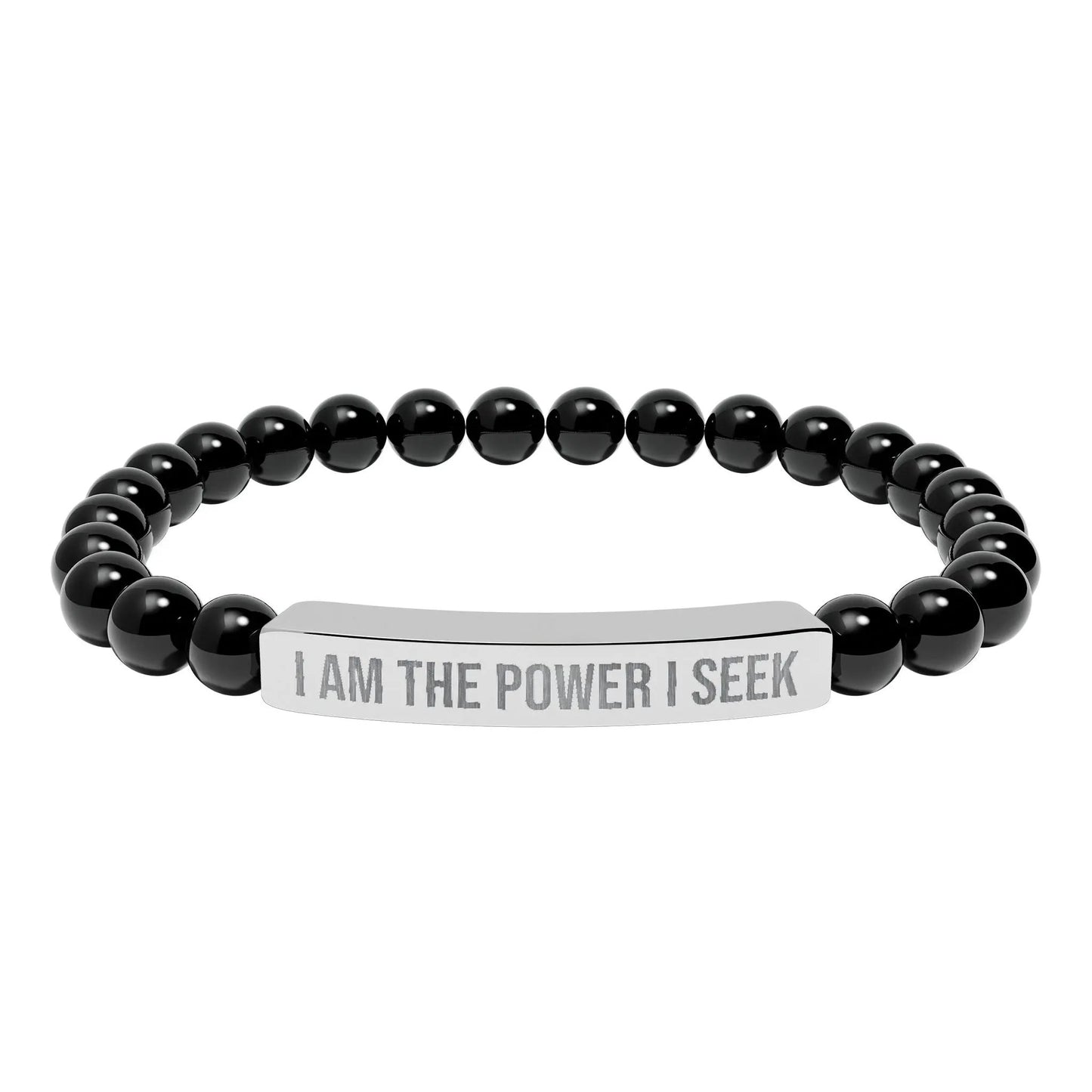 I am the Power I Seek Natural Stone Stretch Bar Bracelet (Engraving) 